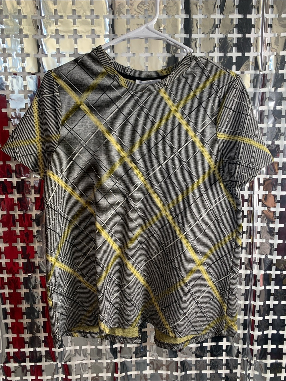 Zara Gray Plaid Short Sleeve Tee with Yellow Windowpane